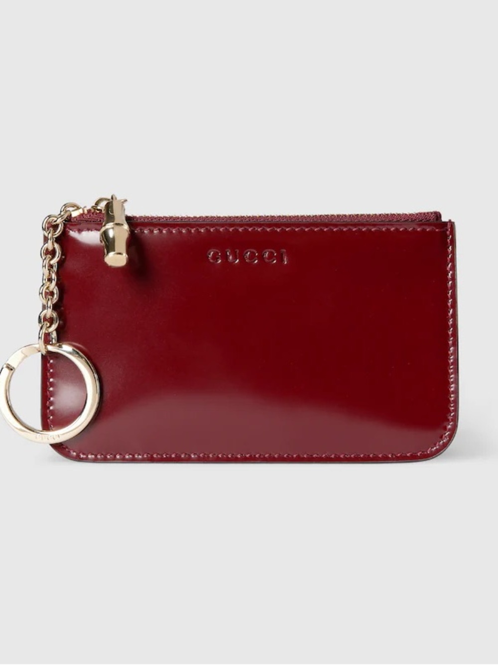 Gucci Logo  KEY POUCH CASE WITH BAMBOO Ancora Red BNIB Made in Italy